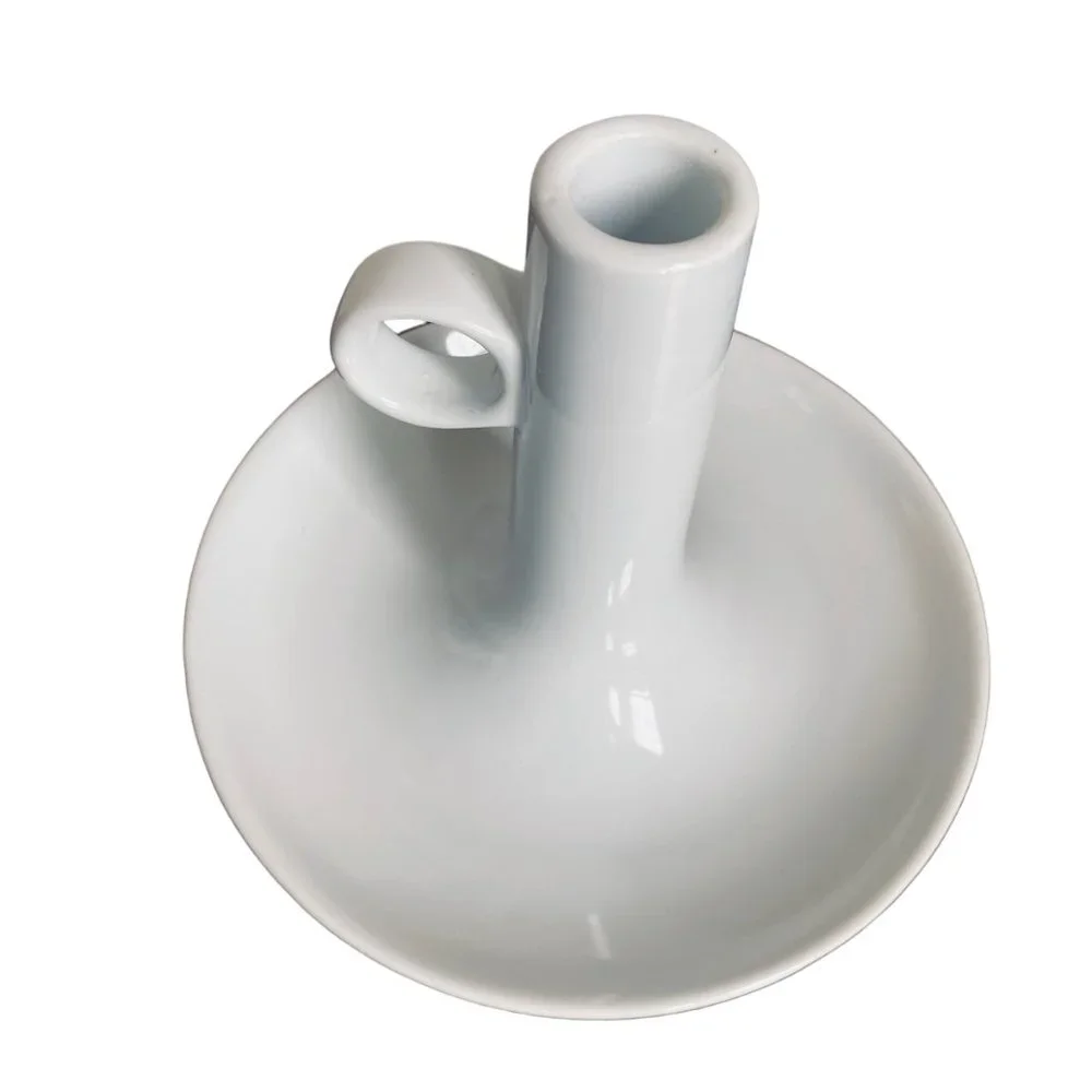 Vintage Ikea Bjorkefall White Ceramic Candle Stick Holder Drip Pan Handle 6 x 7